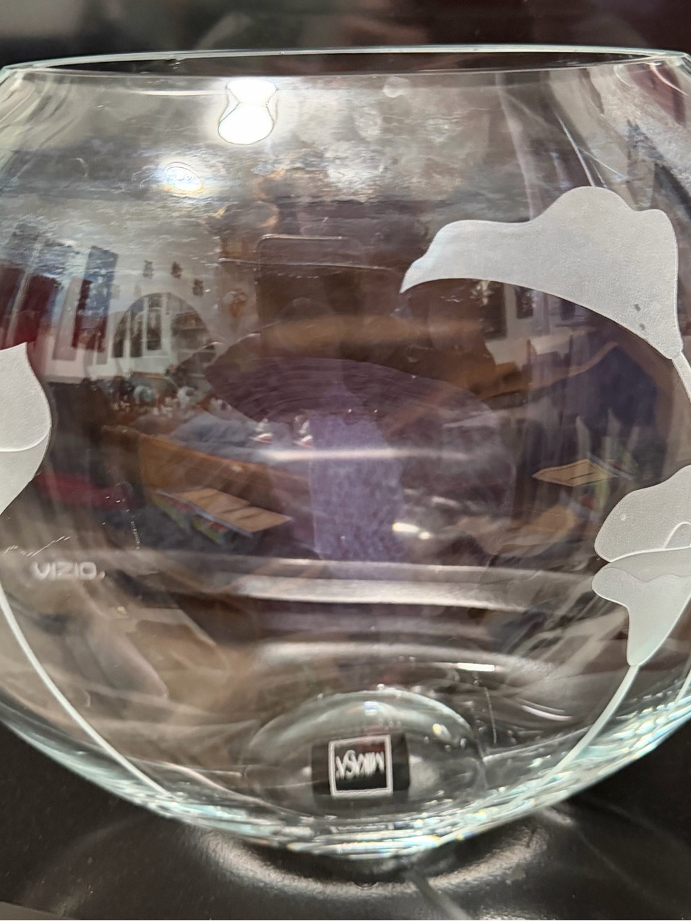 Vintage Mikasa Cala Lilly Etched Clear Glass vase with Floral Motif